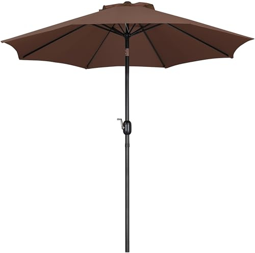 Yaheetech Garden Parasol Umbrella 2.7M Patio Table Umbrella Outdoor Sun Shade with Crank Handle & 8 Metal Ribs for Garden/Backyard/Deck - Brown