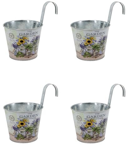 DARO DEKO Metall Hängetopf - Ø 15cm x 13cm (Sonnenblume, 4 Stück)