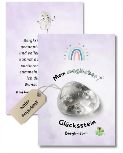 SoSi Glücksstein Bergkristall 2-3cm Edelstein Glücksbringer | Geschenk für Kinder & Erwachsene, Mutmacher für Prüfungen, Naturstein