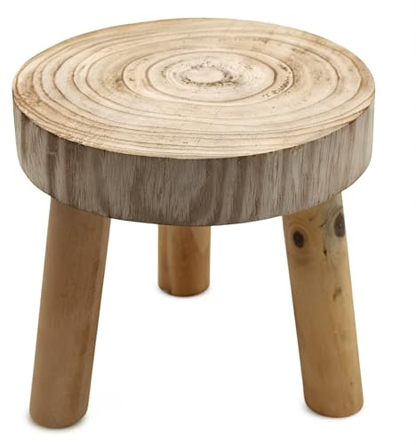 Spetebo Disque d'arbre Tabouret rond en bois naturel - 22 x 20 cm - Tabouret de décoration en bois naturel avec 3 pieds - Tabouret en bois massif pour plantes en pot et fleurs Décoration