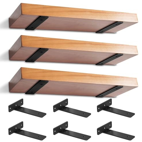 6 Pièces Equerre Etagere Murale, Equerre Etagere Murale Métal en Fer | 5 mm D'épaisseur, Supports D'étagère En Bois pour Étagères Ouvertes de Bricolage (Noir, 25 cm)