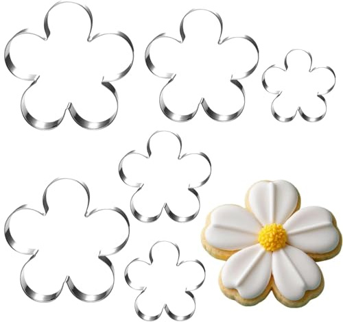 DIPZO 6er Set Blumen Ausstechformen, Edelstahl Keksausstecher für Backen und Tortendekoration, Blumenförmige Formen für Weihnachten, Ostern, Geburtstage, Baby Party
