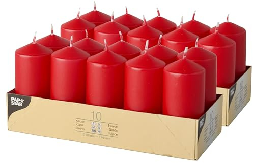 Stumpenkerzen Ø 40 mm, 90 mm rot, Papstar (17918), 10 Stück (2 Packungen Rot)