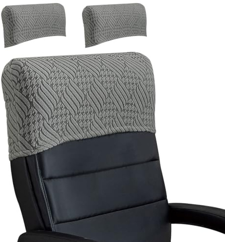 Elastische Rückenlehnenbezüge, dick, weich, einfarbig, Überzug für Schreibtischstühle mit hoher Rückenlehne, Computerstühle, tägliche Arbeit (Grau, 2er-Pack)