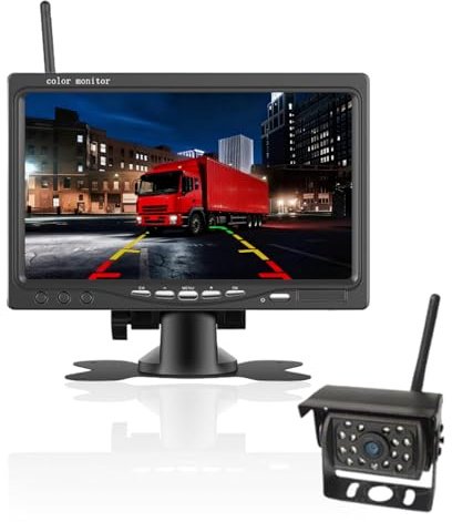 Wireless Reversing Camera Kit, Waterproof Night Vision Rear View Camera with 7 inch Monitor+16-LED Light Backup Camera System for Vans Bus Truck Van Trailer RV Campers Motor Home