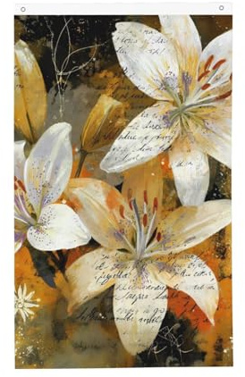 Aquarell-Lilien-Flaggen, 90 x 150 cm, Vintage-Stil, doppelseitig, für Haus, Hof, Outdoor, Innenbereich, Party, dekorativ