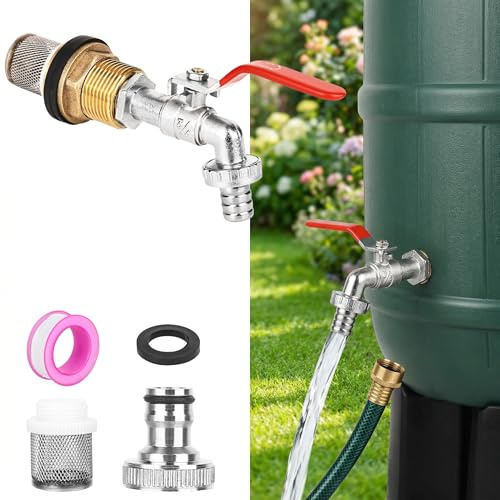 Robinet de jardin 3/4 en laiton - Résistant au gel - Avec raccords de tuyau et bande d'étanchéité à tambour - Pour jardin, machine à laver, réservoir d'eau, citerne