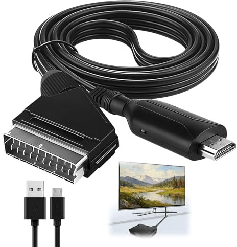 Adattatore SCART A HDMI Ingresso SCART Uscita HDMI Alimentazione USB | Convertitore SCART a HDMI Adattatore Unidirezionale 720P/1080P con Cavo SCART per VHS DVD Decoder PS2 PS3 HDTV