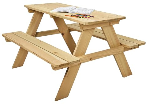Spetebo Kindersitzgruppe aus Massivholz ab 4 Jahre - 89 x 79 cm - Kindersitzgarnitur für draußen Belastbarkeit bis 100 kg - Holz Garten Sitzgruppe Sitzgarnitur Picknicktisch Gartenmöbel für Kinder