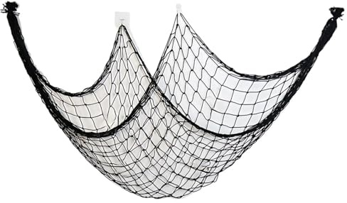Nature Fish Net Wanddekoration 80 x 40 Zoll großes Fischernetz-Dekor, Dickes Naturmaterial, nautisches Netz, Wand-, Tisch- und Deckendekoration for Partys(Black)