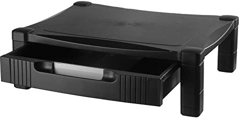 Kantek Monitor-/Laptop-Ständer mit herausnehmbarer Schublade, höhenverstellbar, 1 Ebene, 43,2 cm breit x 33,3 cm tief x 7,6 cm hoch, Schwarz (MS420)