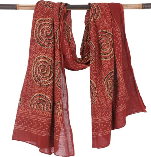 GURU SHOP Leichter Pareo, Sarong, Handbedrucktes Baumwolltuch - rot Kombination 23, Herren/Damen, Baumwolle, 180x110 cm