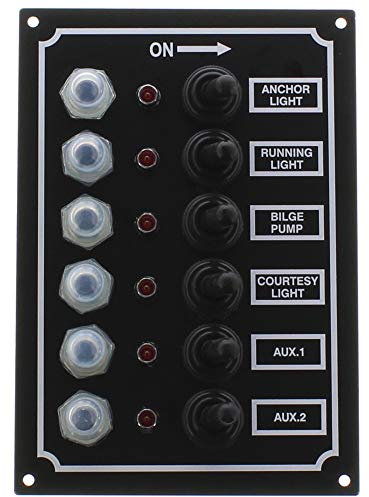 SeaSense Panneau Interrupteur LED 6 Gang avec Coupe-Circuits et Bottes en Caoutchouc