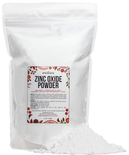 Zinc Oxide Powder | Uncoated, Non Nano Zinc Oxide | Pure, Pharmaceutical Grade | Use in Homemade Sunscreen Lotion | Diaper Rash Cream, Deodorant DIY, Ointment | 1 LB by Better Shea Butter