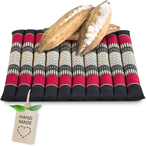 livasia Sitzkissen Stuhlauflage groß - 50x50x4,5cm - Bodenkissen gesteppt Indoor/Outdoor, Meditationskissen Yogakissen, Stuhlauflage Palettenmöbel, Steppkissen Stuhl und Bank (Schwarz/Rot)