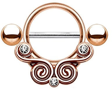 Piercing Brustwarzenpiercing Nipple Shield Spitze wirbelt mit klaren CZ 316L Chirurgenstahl – Rose Gold Farbe – Verkauft jedes