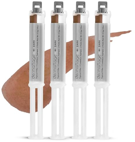 Dermaflage 4 Pack Topical scar Filler Applicator for scar removal - Dark | Silicone Scar Filler Refill for Recessed Scars, Wrinkles & Deep Pockmarks, Waterproof Skin-Like Finish, Up to 30 Applications