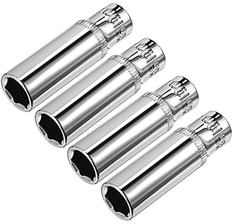 sourcing map 4 Pcs 1/4 Inch Drive 10mm 6-Point Deep Socket, Metric, Cr-V
