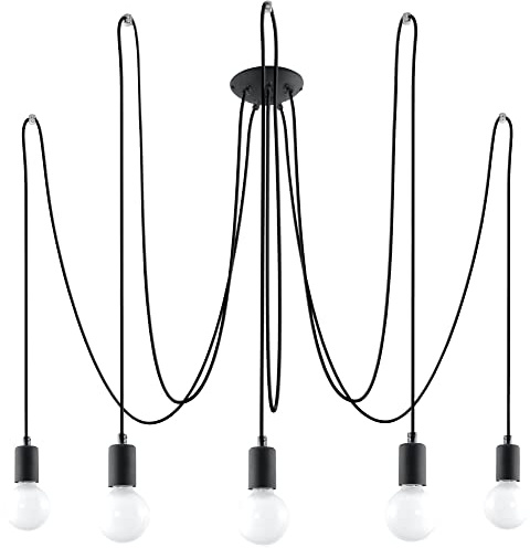 SOLLUX lighting Edison 5 Black Chandelier – Lighting Fixture with 5 E27 Light Sources – Light Bulbs Not Included – Minimalist Chandelier for Bedroom Living Room – Modern Light for Room
