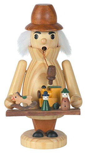 OBC Räuchermännchen Spielwaren-Händler Natur, 18 cm, Dekofigur handbemalt im Kunsthandwerks-Stil/Räuchermann/Räucherfigur aus Holz