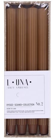 DONAU Home Juego de velas largas acanaladas/color caramelo / 4 unidades / 30 x 2,25 cm de diámetro sin perfumar/velas de barra estriadas/velas de mesa para decoración en el salón, baño / 10 horas