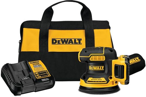 DEWALT Levigatrice orbitale casuale 20V MAX*, 5 pollici, kit cordless (DCW210D1), giallo