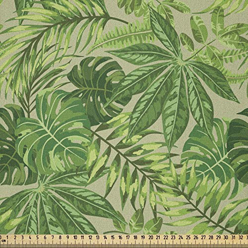 ABAKUHAUS Grünes Blatt Stoff als Meterware, Frischer Dschungel Aloha, Microfaser Multi Zweck Dekostoff für Kunsthandwerke, 3M (230x300cm), Apfelgrün Farngrün Beige