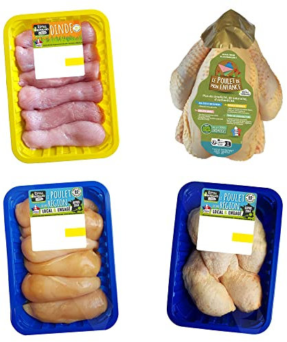 Royal Bernard - Assortiment Familial - Colis de Viande de Volaille - 6 Escalopes de dinde + 1 poulet entier prêt à cuire et des découpes de poulet : 6 filets + 4 cuisses