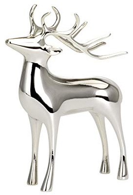 H.Bauer jun. Große stehende Deko XL Rentier Figur - versilberte glänzende Hirsch Geweih Weihnachts-Deko zum Hinstellen Höhe 25 cm