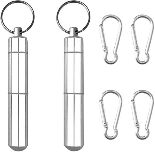 Juego de 2 soportes para palillos de dientes de aluminio con 4 llaveros,bolsillo de aleación portátil,resistente al agua,caja de metal para palillos de dientes y hebillas para viajes,picnic y camping