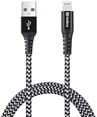 Sandberg (441-35 Survivor Cable Lightning, nailon trenzado doble, negro, 1 m