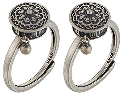 2 Pcs Tibetan Buddhist Rotating Rings with OM Prayer Wheel Brass Lotus Mantra Ring Lucky Finger Rings