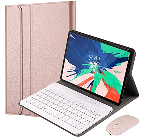 QYiD Custodia con Tastiera e Mouse per iPad PRO 12.9 2020/2018, Slim PU Case [QWERTY English] Rimovibile Wireless Bluetooth Keyboard Tastiera perr iPad PRO 12.9 4th. Gen. / 3 rd. Gen, Oro Rosa