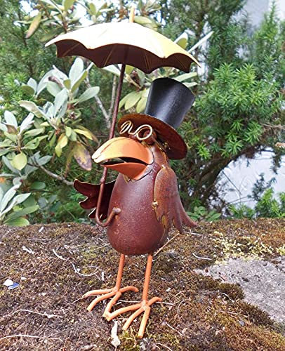 Gartenfigur Standfigur Gartendeko lustiger Rabe m. Schirm offen 25 cm
