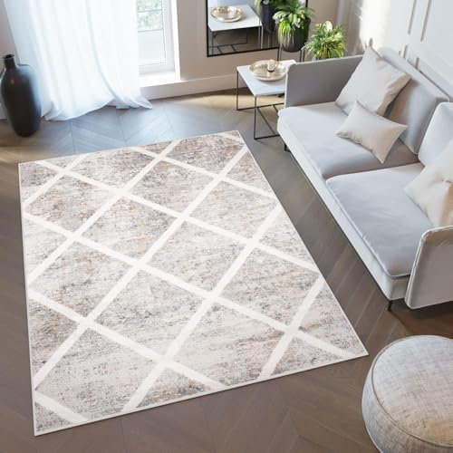 TAPISO Valley Teppich Kurzflor Grau Beige Creme Mehrfarbig Viereck Modern Abstrakt Schlafzimmer Wohnzimmer ÖKO-TEX 200 x 300 cm