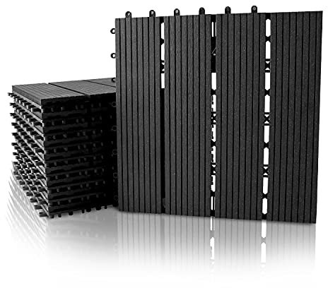Jiubiaz Terrassen-Fliese WPC Kunststoff,30x30cm,33 Stück,anthrazit, Garten Klickfliese, Bodenbelag mit Drainage,korrosionsbeständig und einfach zu installieren