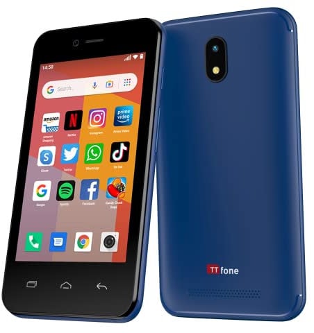 TTfone TT20 Smart Mobile Phone with Android GO - 8GB - Dual Sim - 4Inch Touch Screen - Pay As You Go (O2 Blue with £10 Credit)