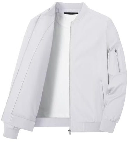 KEFITEVD Bomber Jacket Hommes Printemps Été Cargo Vestes Militaire Manteaux Coupe Vent avec Multi Poches Zippées,Blanc,M