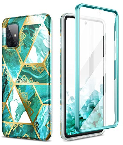 SURITCH Kompatibel mit Samsung Galaxy A71 4G Hülle Marmor Handyhülle mit Integriertem Displayschutz 360 Grad Komplettschutz Schutzhülle für Samsung Galaxy A71 4G (Grünes Mandala)