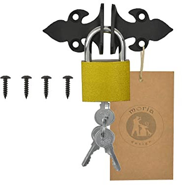 Loquet avec cadenas MORIA DESIGN 6,5 cm | Verrou de porte | Loquet de porte en acier certifié pour volets battants | Serrure de porte pour porte de terrasse, portes d'armoire, portail de jardin