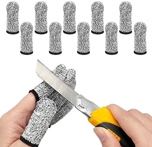 Peslogy 10pcs Breathable Cut Resistant Finger Cots Protection Reusable Durable Non Slip Finger Thumb for Work Kitchen Garden Sculpture (Grey)