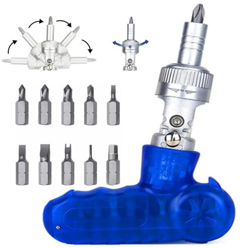LZHDZQD 10 in 1 Ratcheting Screwdriver Set, 180° Rotating Ratchet Screwdriver Adjustable Magnetic Tool for Furniture, Home Appliances, DIY