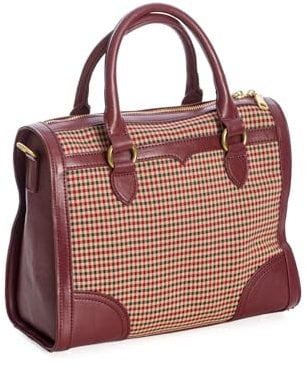 Banned Damen Tasche »Uptown Girl Vintage« Pepita Check Karo Retro Henkel Handbag (Bordeaux/Beige/Rot/Schwarz)
