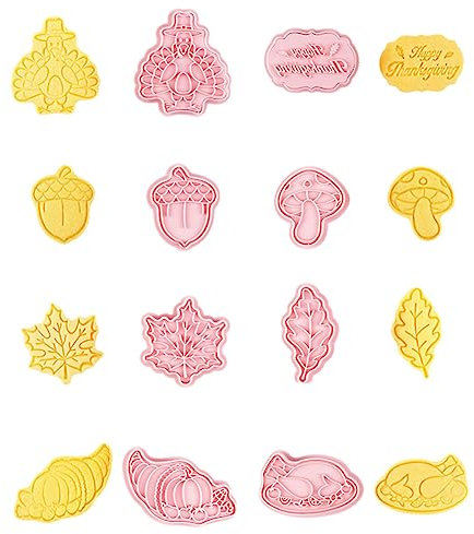 CANDeal Lot De 8 Emporte-pièces Pour Thanksgiving, Feuilles D'érable, Dinde, Citrouille, écureuil, Gland, Maïs, Champignons, Dinde Rôtie, Emporte-pièce De Vacances, Moule à Biscuits Pour La Cuisson