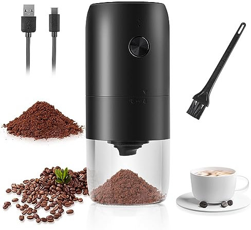 Weinsamkeit Kaffeemühle, USB Wiederaufladbare Elektrische Kaffeemühle mit Keramik Kegelmahlwerk Einstellbarer Grobheit Espresso Kaffee Mühle Tragbare Elektrisch Mühlen für Kaffeebohnen Gewürze Bohnen