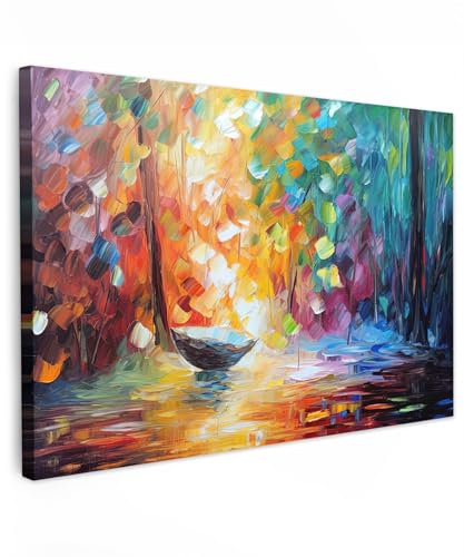 MuchoWow© Leinwandbild Groß 120x80 cm XXL Dekoration Wohnzimmer Bilder Aufhängen Wall Decoration Living Room Wohnungs Deko Moderne Kunstdruck - Bunt - Ölfarbe - Wasser - Boot