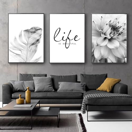 WMLBK 3er Poster Set Schwarz Weiß Poster Aesthetic Wandbilder Wohnzimmer Modern Bilder Leinwandbilder Löwenzahn Blumen Wandbilder Kunstplakat Wanddeko - ohne Rahmen (50x70cm, A)