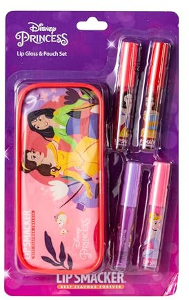 Lip Smacker Disney Princess Set de Brillo de Labios, Conjunto de Maquillaje para Niñas con 4 Brillos de Labios Coloridos, Incluye una Bolsita con Cremallera