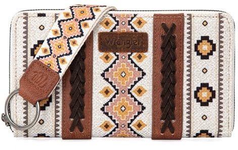 Wrangler Geldbörse für Damen, Western-Azteken-Clutch, Handgelenktasche mit Kreditkartenfach, A-beige, Trendig