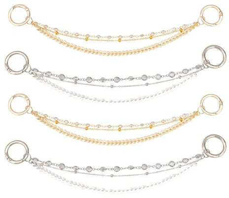 FINGERINSPIRE 4 Stück 3 Lagige Schuhdekorationskette Messinglegierung Strass-Schuhkette Platin/Goldene Schuhdekorationskette Glitzernde Schuhanhänger Zubehör Für Höhlenartige Schuhe DIY Für Taschen